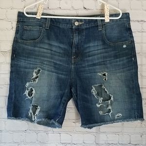 Denim Boyfriend Jean Shorts Distressed Mos…